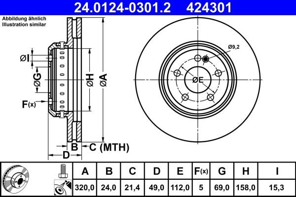 Ate 24.0124-0301.2 Rear ventilated brake disc 24012403012: Buy near me in Poland at 2407.PL - Good price!