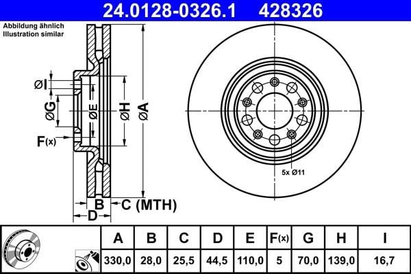 Ate 24.0128-0326.1 Тормозной диск передний вентилируемый 24012803261: Отличная цена - Купить в Польше на 2407.PL!