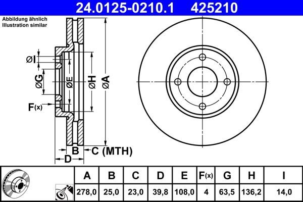 Ate 24.0125-0210.1 Тормозной диск передний вентилируемый 24012502101: Отличная цена - Купить в Польше на 2407.PL!