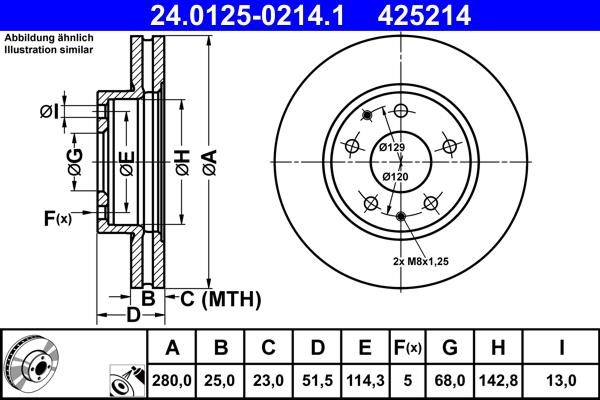 Ate 24.0125-0214.1 Тормозной диск передний вентилируемый 24012502141: Отличная цена - Купить в Польше на 2407.PL!