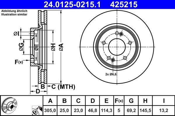 Ate 24.0125-0215.1 Тормозной диск передний вентилируемый 24012502151: Купить в Польше - Отличная цена на 2407.PL!