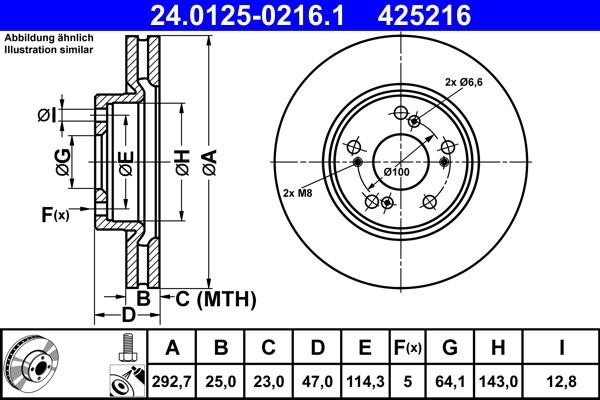 Ate 24.0125-0216.1 Тормозной диск передний вентилируемый 24012502161: Отличная цена - Купить в Польше на 2407.PL!
