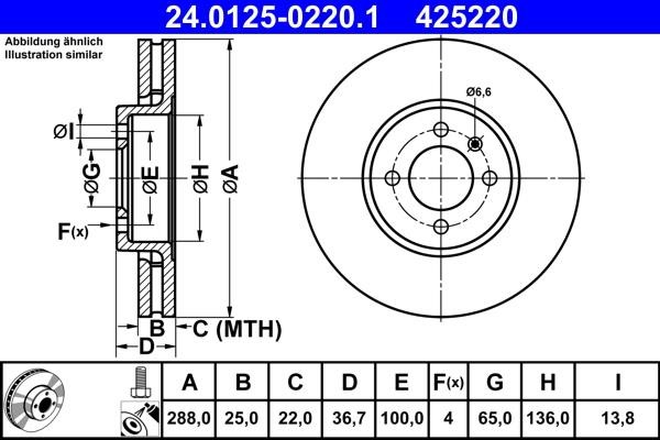 Ate 24.0125-0220.1 Front brake disc ventilated 24012502201: Buy near me in Poland at 2407.PL - Good price!