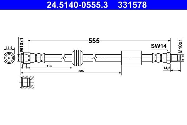 Ate 24.5140-0555.3 Brake Hose 24514005553: Buy near me in Poland at 2407.PL - Good price!