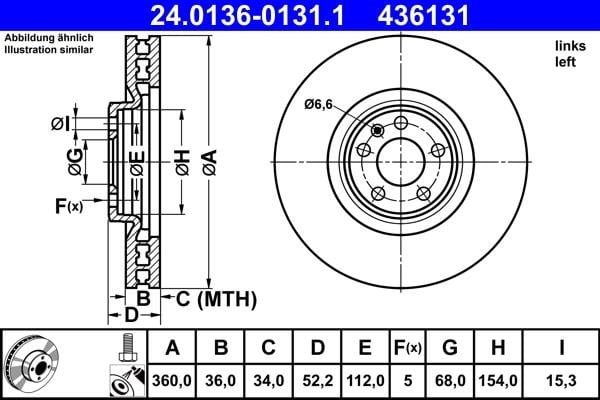 Ate 24.0136-0131.1 Тормозной диск передний левый вентилируемый 24013601311: Отличная цена - Купить в Польше на 2407.PL!
