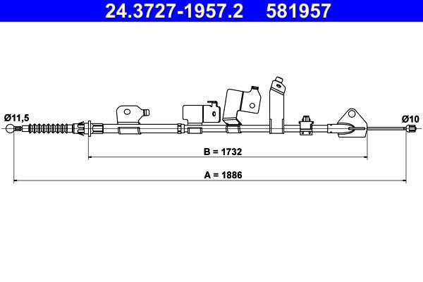 Ate 24.3727-1957.2 Cable Pull, parking brake 24372719572: Buy near me in Poland at 2407.PL - Good price!