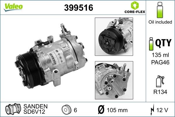Valeo 399516 Compressor, air conditioning 399516: Buy near me in Poland at 2407.PL - Good price!