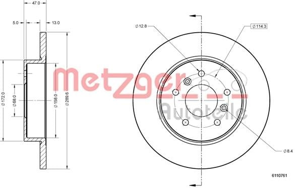 Metzger 6110761 Тормозной диск задний невентилируемый 6110761: Отличная цена - Купить в Польше на 2407.PL!