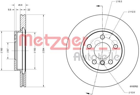 Metzger 6110762 Тормозной диск передний вентилируемый 6110762: Отличная цена - Купить в Польше на 2407.PL!