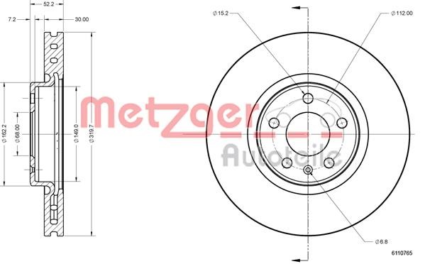 Metzger 6110765 Front brake disc ventilated 6110765: Buy near me in Poland at 2407.PL - Good price!