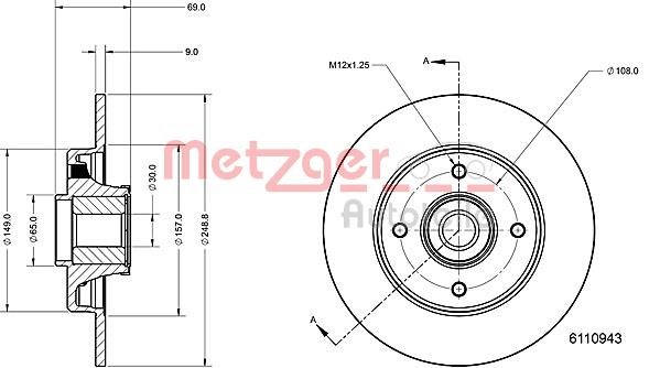 Metzger 6110943 Rear brake disc, non-ventilated 6110943: Buy near me in Poland at 2407.PL - Good price!