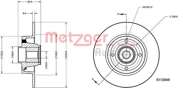 Metzger 6110946 Rear brake disc, non-ventilated 6110946: Buy near me in Poland at 2407.PL - Good price!