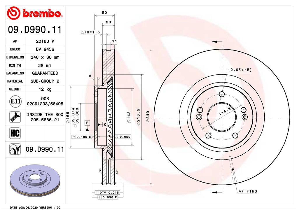 Brembo 09.D990.11 Тормозной диск передний вентилируемый 09D99011: Отличная цена - Купить в Польше на 2407.PL!