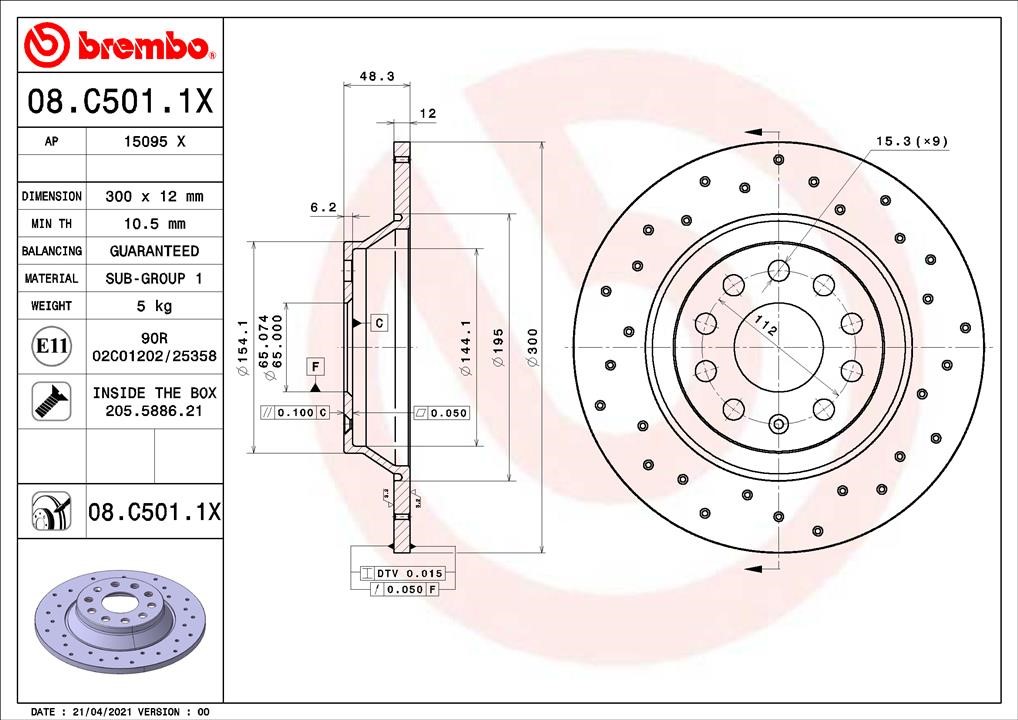 Brembo 08.C501.1X Rear brake disc, non-ventilated 08C5011X: Buy near me at 2407.PL in Poland at an Affordable price!