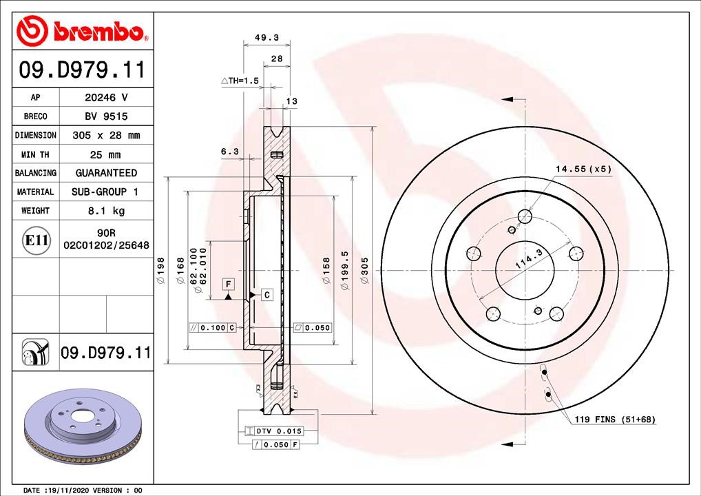 Brembo 09.D979.11 Диск тормозной 09D97911: Купить в Польше - Отличная цена на 2407.PL!