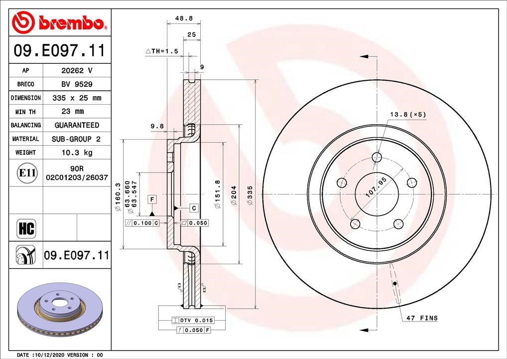 Brembo 09.E097.11 Front brake disc ventilated 09E09711: Buy near me in Poland at 2407.PL - Good price!