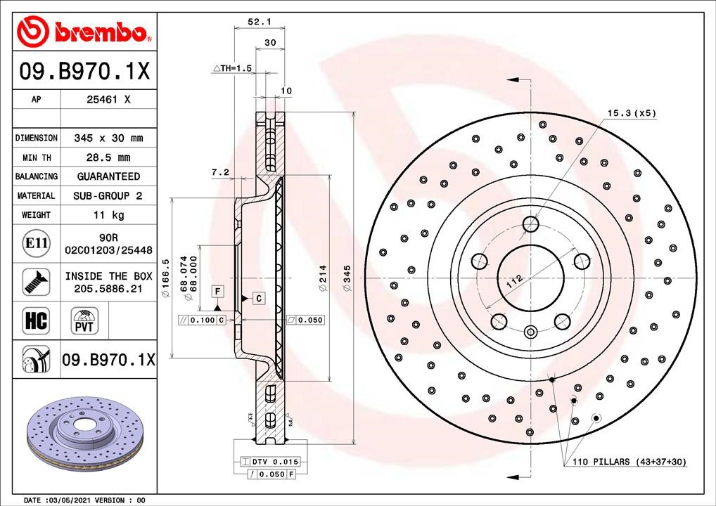 Brembo 09.B970.1X Тормозной диск передний вентилируемый 09B9701X: Отличная цена - Купить в Польше на 2407.PL!
