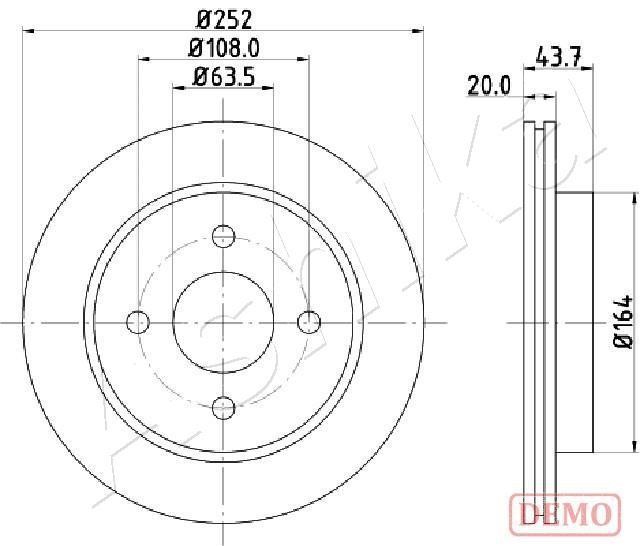 Ashika 61-00-0308C Rear ventilated brake disc 61000308C: Buy near me in Poland at 2407.PL - Good price!