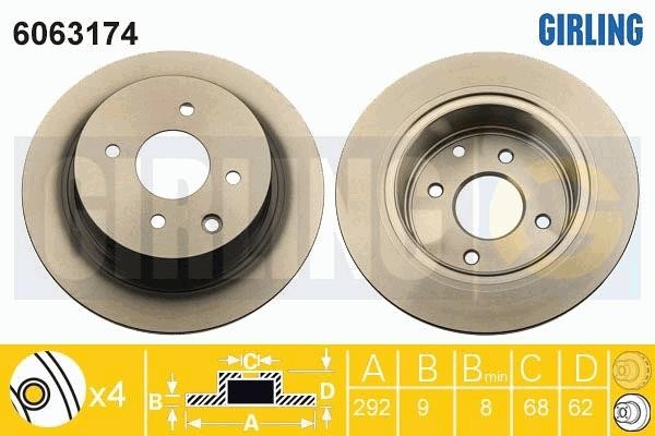 Girling 6063174 Rear brake disc, non-ventilated 6063174: Buy near me in Poland at 2407.PL - Good price!