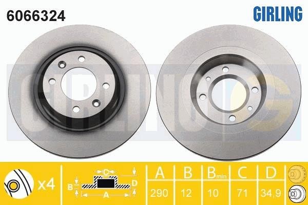 Girling 6066324 Rear brake disc, non-ventilated 6066324: Buy near me in Poland at 2407.PL - Good price!