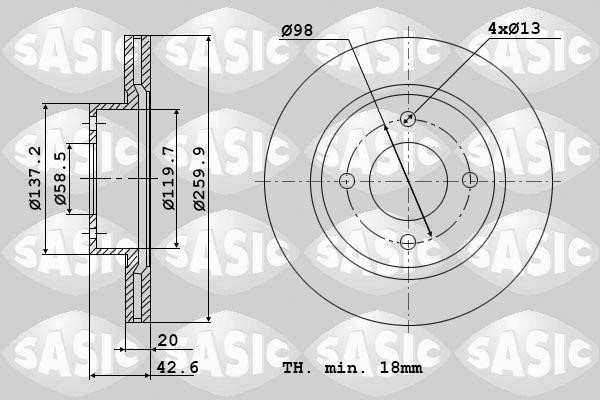 Sasic 9004830J Front brake disc ventilated 9004830J: Buy near me in Poland at 2407.PL - Good price!
