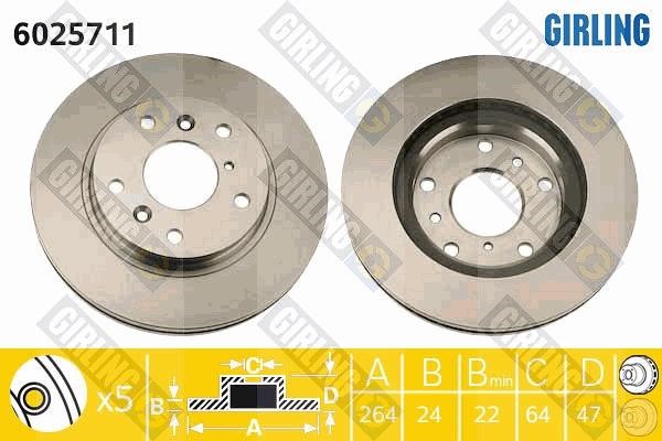 Girling 6025711 Front brake disc ventilated 6025711: Buy near me at 2407.PL in Poland at an Affordable price!