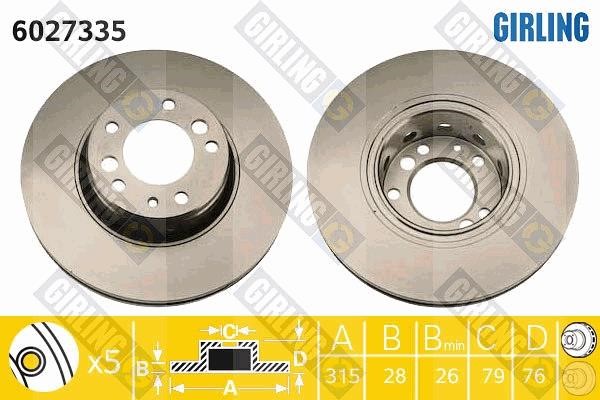 Girling 6027335 Front brake disc ventilated 6027335: Buy near me in Poland at 2407.PL - Good price!