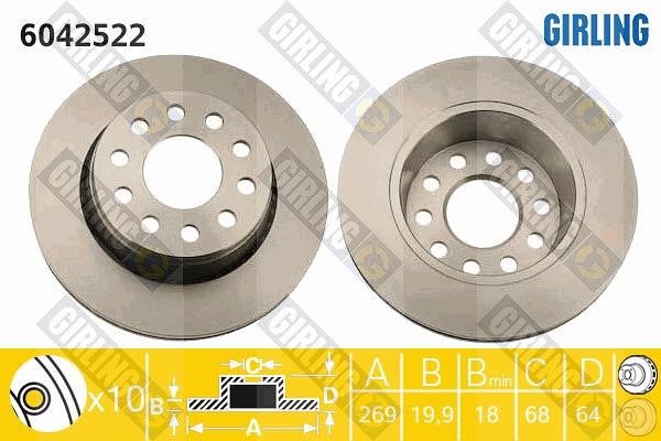 Girling 6042522 Rear ventilated brake disc 6042522: Buy near me in Poland at 2407.PL - Good price!