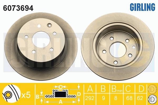 Girling 6073694 Rear brake disc, non-ventilated 6073694: Buy near me in Poland at 2407.PL - Good price!