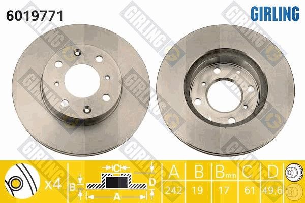 Girling 6019771 Front brake disc ventilated 6019771: Buy near me in Poland at 2407.PL - Good price!