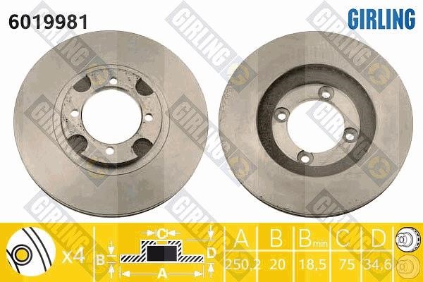 Girling 6019981 Front brake disc ventilated 6019981: Buy near me in Poland at 2407.PL - Good price!
