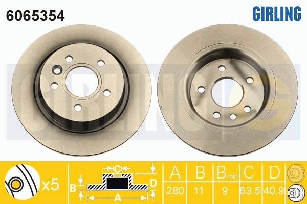 Girling 6065354 Rear brake disc, non-ventilated 6065354: Buy near me in Poland at 2407.PL - Good price!