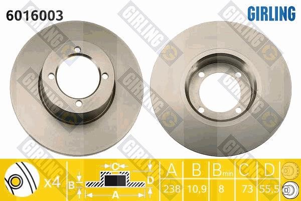 Girling 6016003 Unventilated front brake disc 6016003: Buy near me in Poland at 2407.PL - Good price!