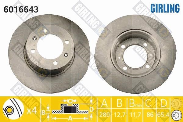 Girling 6016643 Unventilated front brake disc 6016643: Buy near me in Poland at 2407.PL - Good price!