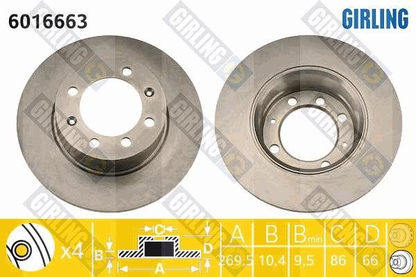 Girling 6016663 Rear brake disc, non-ventilated 6016663: Buy near me in Poland at 2407.PL - Good price!