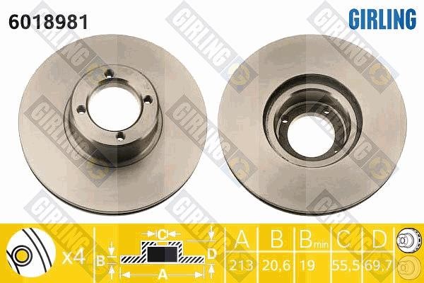 Girling 6018981 Front brake disc ventilated 6018981: Buy near me in Poland at 2407.PL - Good price!