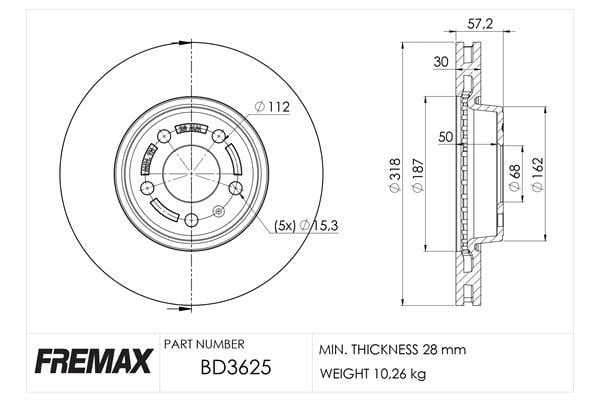 Fremax BD-3625 Front brake disc ventilated BD3625: Buy near me in Poland at 2407.PL - Good price!