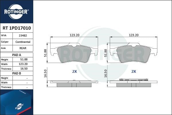 Rotinger RT 1PD17010 Тормозные колодки дисковые, комплект RT1PD17010: Отличная цена - Купить в Польше на 2407.PL!