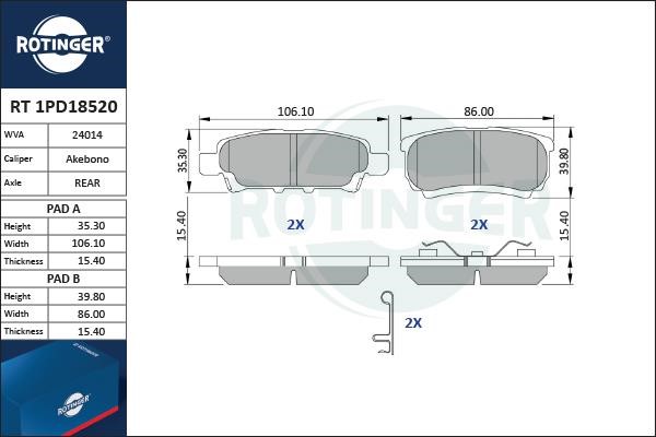 Rotinger RT 1PD18520 Brake Pad Set, disc brake RT1PD18520: Buy near me in Poland at 2407.PL - Good price!