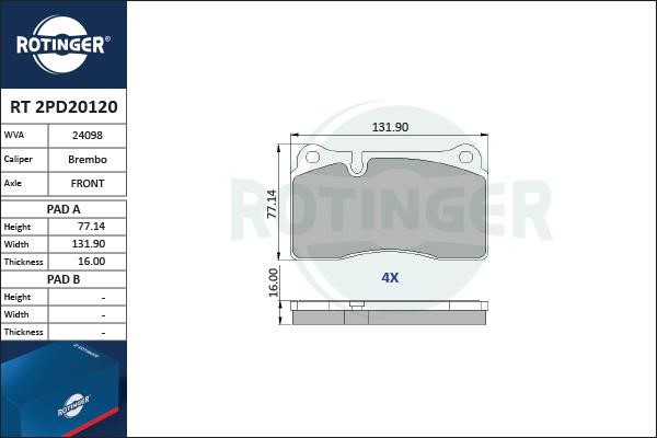 Rotinger RT 2PD20120 Тормозные колодки дисковые, комплект RT2PD20120: Отличная цена - Купить в Польше на 2407.PL!