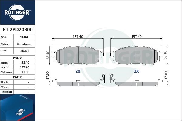 Rotinger RT 2PD20300 Тормозные колодки дисковые, комплект RT2PD20300: Отличная цена - Купить в Польше на 2407.PL!