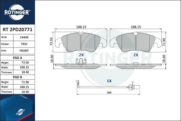 Rotinger RT 2PD20771 Brake Pad Set, disc brake RT2PD20771: Buy near me in Poland at 2407.PL - Good price!