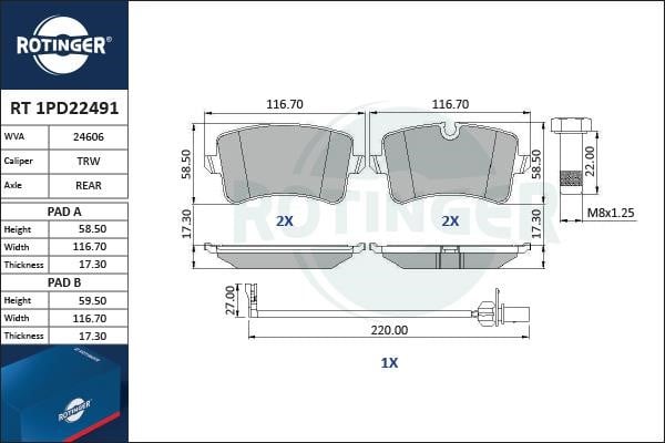 Rotinger RT 1PD22491 Brake Pad Set, disc brake RT1PD22491: Buy near me at 2407.PL in Poland at an Affordable price!