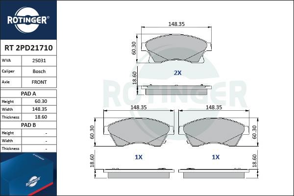 Rotinger RT 2PD21710 Гальмівні колодки, комплект RT2PD21710: Купити у Польщі - Добра ціна на 2407.PL!
