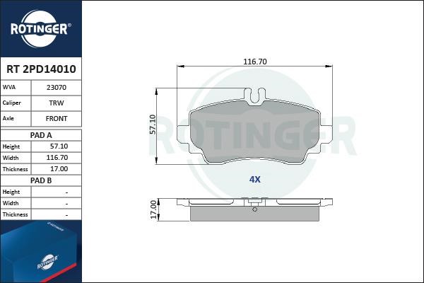 Rotinger RT 2PD14010 Brake Pad Set, disc brake RT2PD14010: Buy near me at 2407.PL in Poland at an Affordable price!