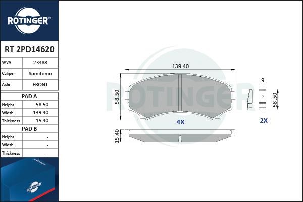 Rotinger RT 2PD14620 Brake Pad Set, disc brake RT2PD14620: Buy near me in Poland at 2407.PL - Good price!
