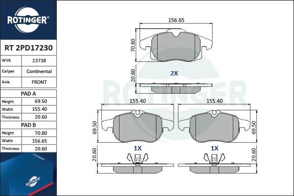 Rotinger RT 2PD17230 Brake Pad Set, disc brake RT2PD17230: Buy near me in Poland at 2407.PL - Good price!