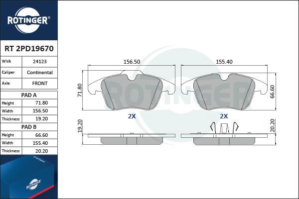Rotinger RT 2PD19670 Brake Pad Set, disc brake RT2PD19670: Buy near me at 2407.PL in Poland at an Affordable price!