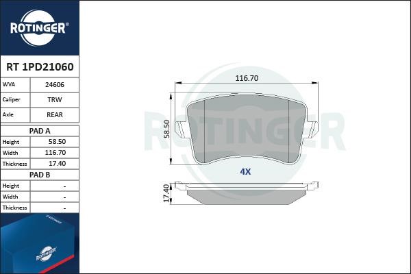 Rotinger RT 1PD21060 Brake Pad Set, disc brake RT1PD21060: Buy near me in Poland at 2407.PL - Good price!