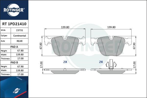 Rotinger RT 1PD21410 Klocki hamulcowe, zestaw RT1PD21410: Dobra cena w Polsce na 2407.PL - Kup Teraz!